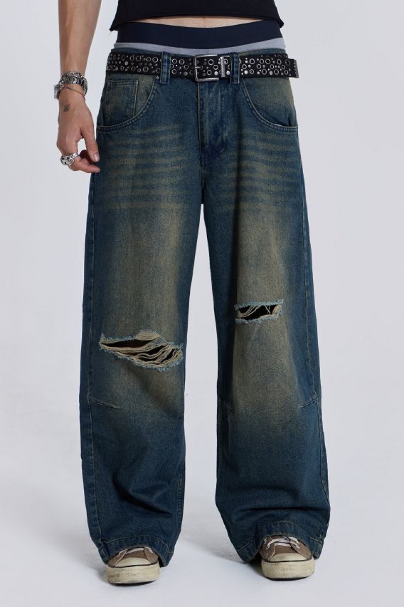 Jadedlondon Washed Blue Busted Colossus Jeans | JADLDN24394