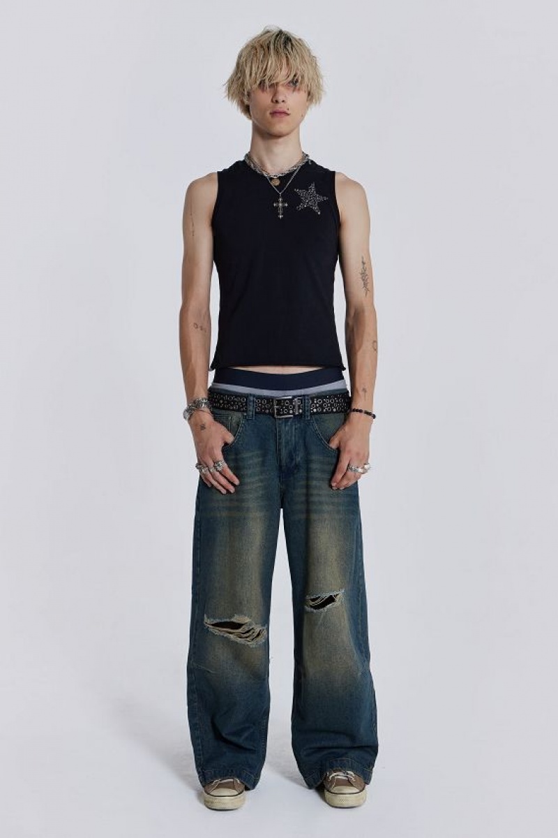 Jadedlondon Washed Blue Busted Colossus Jeans | JADLDN24394